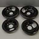 GE Black Stove Drip Pans, 10% Energy Save by Enamel Spraying Prevent Bending and Rust - Include 2 6'' Burner Drip Pans and 2 8'' Drip Bowl