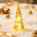 Lighted Glass Christmas Tree Figurine with Timer, Mercury Glass Christmas Decoration Battery Operated for Centerpieces Window Tabletop Mantel(Gold)