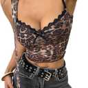 SHENHE Women's Leopard Print Cami Tops Lace Bow Crop Camisole Going Out Spaghetti Strap Tank Top XS