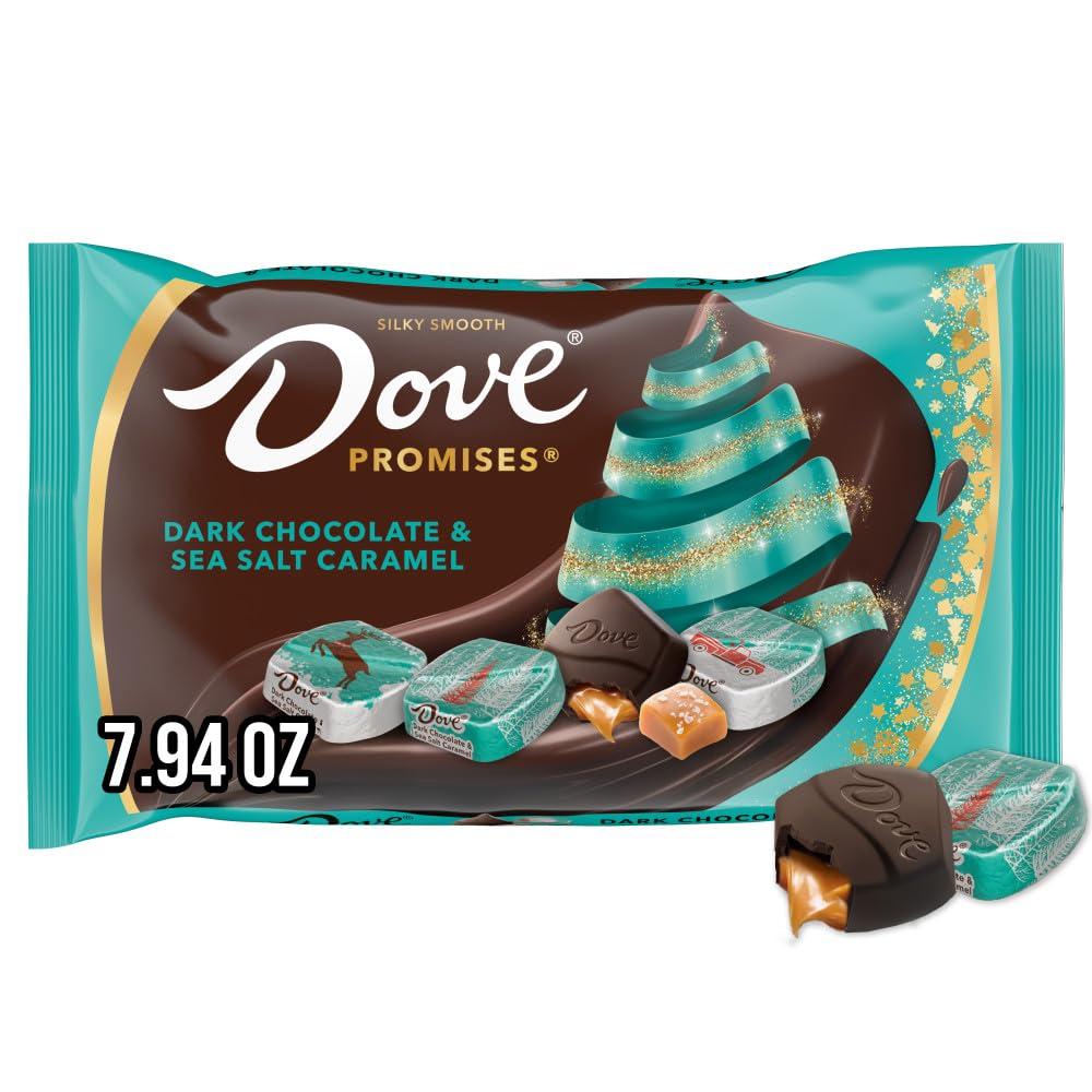 DOVE PROMISES Dark Chocolate & Sea Salt Caramels & Salted Caramel Candy Christmas Bag, 7.94 oz, BBD 09/2026