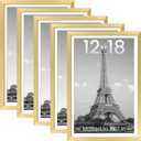 upsimples 12x18 Picture Frame Set of 5, Display Pictures 11x17 with Mat or 12 x 18 Without, Wall Gallery Poster Frames, Gold