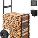 VEVOR Firewood Cart, 250 lbs Capacity, Black Heavy Duty Steel Dolly Hauler with PU Wheels & Waterproof Cover, Outdoor and Indoor Wood Rack Storage Mover, Firewood Carrier for Fireplace, Fire Pit