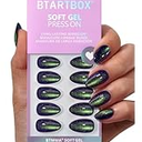 BTArtbox Press On Nails Almond - Dark Purple Short Press On Nails with Glue for Women, Opaque Soft Gel Glue On Nails in 16 Sizes - 32 Stick On Nails Kit, Storm Black