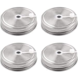 uxcell 4pcs Stainless Steel Wide Mouth Mason Jars Lids with Straw Hole Canning Lids for Drinking & Food Storage