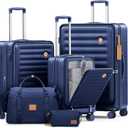 Joyway Luggage Sets 5 Piece with Front Pocket, Expandable Top Opening Suitcase Set, PC Hardside Carry on Suitcase with Spinner Wheels and TSA Lock (Blue)