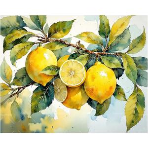 Fresh Lemons Paint by Numbers Kit for Adults - DIY Detailed Watercolor-Style of Lemons and Leaves Painting on Canvas 16x20In, Framed Acrylic Paint Set for Beginners, Art for Home Decoration or Gifts