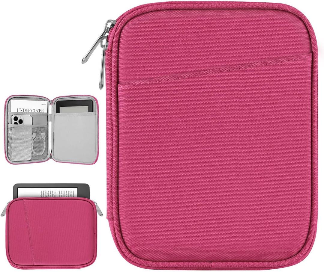 6-7 Inch Protective Sleeve Carrying Case for 7" Kindle Paperwhite and Kindle Colorsoft Signature Edition, 6" Kindle, 6" Kobo Clara BW/Colour, 7" Kobo Libra Colour/E-Reader, Raspberry