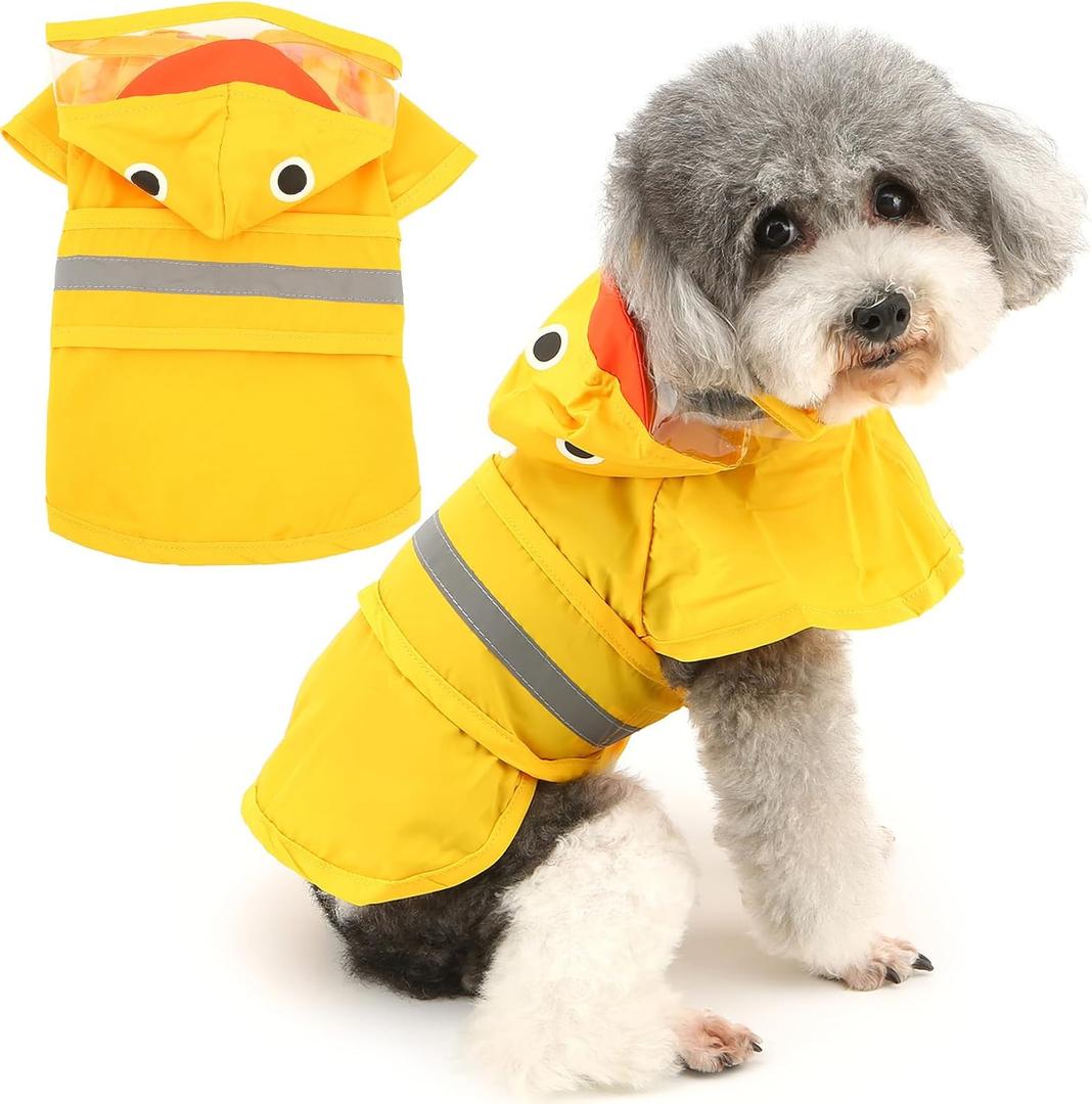 Zunea Waterproof Dog Raincoat with Hood for Small Dogs Reflective Puppy Rain Jacket Clothes with Leash Hole Funny Duck Pattern Pet Dog Poncho Slicker Costumes Chihuahua Doggie Rainwear Yellow S