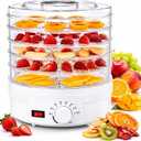 Food Dehydrator Machine, 5-Tray Round Dehydrator with Adjustable 95°F-158°F Temperature Control, 11 Inch Compact Dryer for Fruit, Jerky, Herbs, Vegetables, Dog Treats(White)