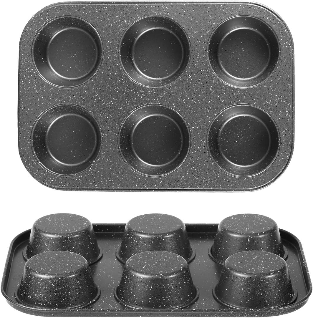 Walooza Muffin Cupcake Pan, Muffin Tins Nonstick 6, Muffin Top Cookie Cheese Cake Pan for Baking, Toast Oven Baking Supplies Small Cake Pans Muffin Cups Non Stick