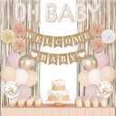 Ouddy Party Champagne Gold Boho Baby Shower Decorations for Girl with Welcome Baby Banner Dusty Pink White Nude Foil Balloons Fringe Curtain Paper Pom Poms for Baby Shower Gender Reveal Party Supplies