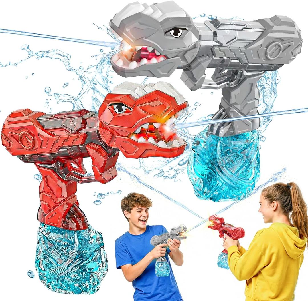 Red&Grey Electric Water Gun with Light Flash, Dinosaur Design Automatic Squirt Gun with 26-32FT Long Range, Powerful Water Guns for Adults Squirt Pistol for Summer Outdoor Beach