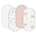 Gllquen Baby Bassinet Sheets 4 Pack, Breathable Cozy Fitted Mattress Sheet, Elastic Travel Crib Fashionable Floral Pattern, Standard Cradle Safe Sheets for Baby Boys Girls 32"x16"(Deer & Rose)