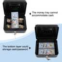 KYODOLED Medium Cash Box with Removable Money Tray, Key Lock Metal Storage Box with 2 Keys & Portable Handle, Safe Cash Drawer, 7.87"x 6.30"x 3.54", Black
