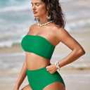 Pink Queen Women's High Waist Bikini Set Removable Strap Bandeau Two Piece Swimsuit Bathing Suit (Green, M)