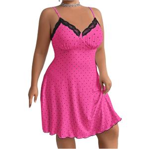 SHENHE Women's Plus Size Lace Trim Sleeveless Heart Nightgown Ribbed Slip Dress Chemise Hot Pink, 3XL