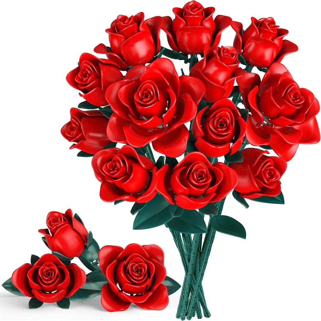 Rose Flower Bouquet Building Set for Kids Ages 6+, 634Pcs DIY Red Roses Bouquet Building Kit Home Office Decor, Gift for Girls Adults, Valentine's Day, Mother's Day, Birthday, Christmas