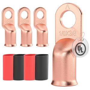AIRIC UL Listed 1/0 AWG - 3/8" Battery Cable Lugs, Heat Shrink Ring Terminals End, Copper Cable Ends, Wiring Connector Terminal, Electrical Crimp Connectors, Wire Lug for 1/0 Gauge Wires, 4 PCS
