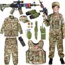 GIFTINBOX Army Costume for Boys, Kids Military Costumes with Military Vest, Soldier Boy Costume with Army Toy Accessories, Halloween Costumes for Boys Kids Size L