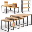 Ibyx Premium Kitchen Cabinet Organizer Shelf - Set of 3 Kitchen Counter Shelves - Stackable Shelf Racks for Cabinets - Metal Frame & Engineered Wood (Natural Wood, Black Frame)