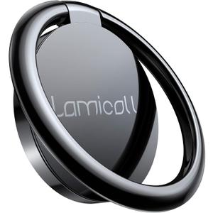 Lamicall Cell Phone Ring Holder Stand - Phone Finger Gip Kickstand, 360 Rotation Polished Metal Grip for Magnetic Car Mount, Compatible with iPhone 16/15/14 Pro Max, Android Smartphone Accessories (Black-01)