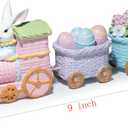 Hodao Easter Bunny Train Figurine, Woven Look Spring Table Decor with Eggs and Carrots, Bamboo-Style Easter Decoration for Home, Mantel, Shelf & Farmhouse Spring Display (Multicolor-3)