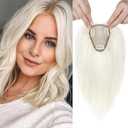 REECHO Real Human Hair Topper, 10 inch Women Hair Toppers for Thinning Hair, 100 Percent Human Hair Large Coverage Natural Hairpiece Wiglet, Waterdrop Base 2.5"x4", Silver White