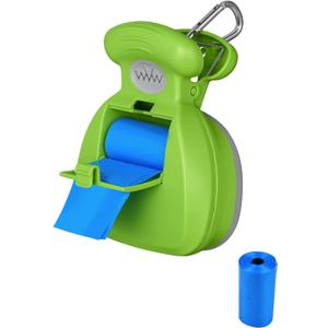 KALLAK Portable Dog Pooper Scooper, Hands Held Pet Poop Picker Upper Integrated Bag Dispenser with 2 Rolls Waste Bag for Walks, Travel, Camping