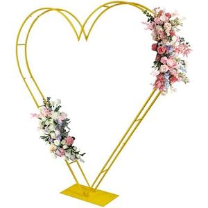 LEALIBAUSS 7FT Metal Double Heart Backdrop Stand Heart Arch Stand for Proposal Wedding Balloon Arches for Ceremony Valentine's Day Birthday Party Decoration (Gold)