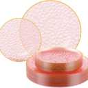 FOCUSLINE 60Pcs Clear Plastic Plates, Pink Disposable Plates with Gold Rim, 30 7" Salad Dessert Plate and 30 10" Dinner Plate Heavy-duty Hammered Plates for Party, Wedding