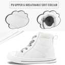 K KomForme Kids Sneakers for Boys and Girls Toddler Canvas High Top Walking Causal Shoes with Zipper (White)