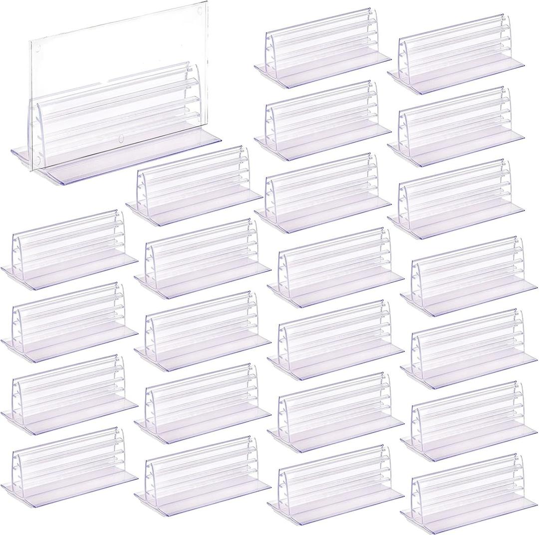 SOUJOY 50 Pack Self Adhesive Sneeze Guard Holder, 3'' x 1.6'' Acrylic Panels Holder Clip, Glass Sign Holder Stand, Desk Dividers Privacy for 0.1 to 5mm Thick