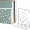 GEOMOD Geometric Honeycomb Gray Metal Bookends Decorative - Tall Sturdy Book Ends for Shelves - Modern Heavy Duty Bookend Stopper - Office or Home Book Shelf Book Holder - 6x3.25x6.25 Inches - 1 Pair