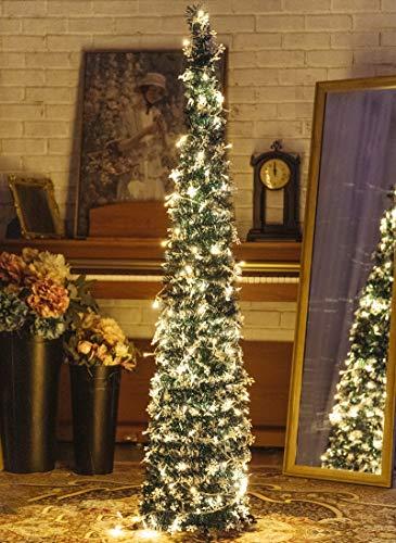 NIGHT-GRING Pop-Up Artificial Christmas Tree with 100LED Lights,Collapsible Pencil Christmas Trees for Holiday Carnival Party Christmas Decorations (Green)