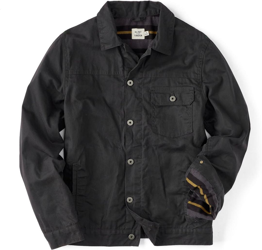 Huckberry Flint and Tinder Men's Flannel-Lined Waxed Trucker Jacket, Water & Weather Resistant Mens Jacket (M)