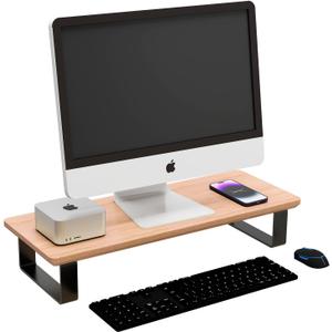 YUMORE Wood Computer Monitor Stand for Desk, Natural Oak Wood Monitor Riser for Desk, Monitor Stand Riser with Storage, Desktop Stand for Laptop Computer, TV, PC, Printers