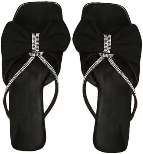 GORGLITTER Women's Bow Sandals Trendy 2025 Sparkly Rhinestone Flat sandals Open Toe Dressy Sandals (9, Black)