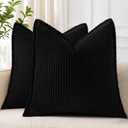 decorUhome Summer Corduroy Black Throw Pillow Covers 20x20 Set of 2 Decorative Soft Boho Farmhouse Couch Pillow Covers for Living Room Bed Sofa Broadside Striped Pillow Cases