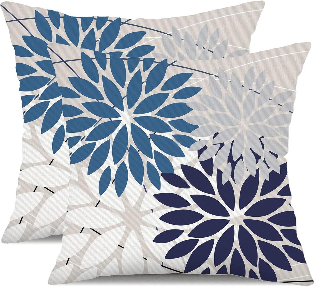 DFXSZ Outdoor Throw Pillow Covers 18x18 Inch Set of 2 Spring Summer Geometric Elegant Decorative Throw Pillows Blue Outdoor Waterproof Pillow Covers for Patio Funiture Garden Couch 158A18