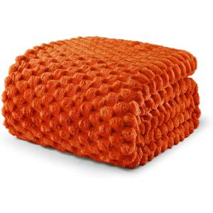 Exclusivo Mezcla Queen Size Soft Fleece Blanket, 90x90 Inches Stylish Jacquard Velvet Blanket for Bed, Fuzzy Cozy Lightweight for All Season, Burnt Orange
