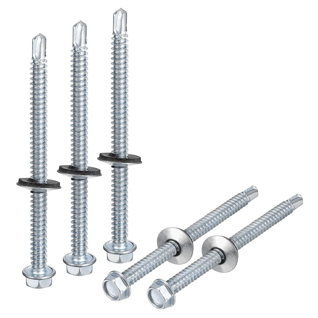 uxcell #14 x 3-9/16" Self Drilling Screws with Rubber Washer, 25pcs Zinc Plated Steel Roofing Screws Hex Head Self Tapping Screws with EPDM Washer for Metal to Metal