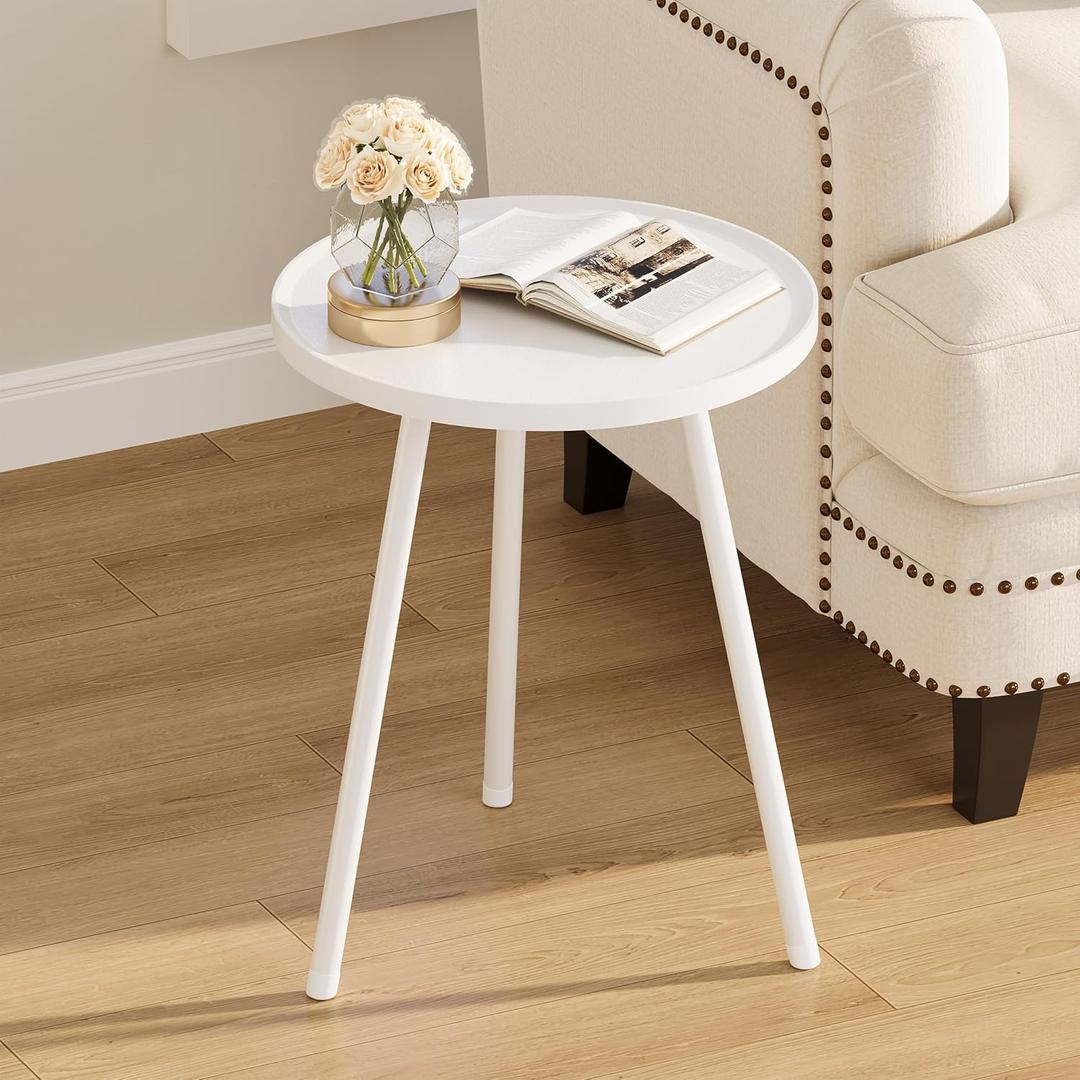 Round Side Table, Small End Table, Drink Table for Couch, Mini Tea Table for Sofa, Modern Accent Nightstand for Small Space, Living Room Bedroom LET521W, 15.7 X 15.7 X 20.8 Inches