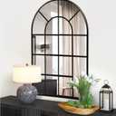Black Arched Window Mirror, Large Window Pane Mirror, Metal Framed Windowpane Mirrors, 24" X 36" Arched Wall Mirrors for Wall Decor, Entryway, Living Room