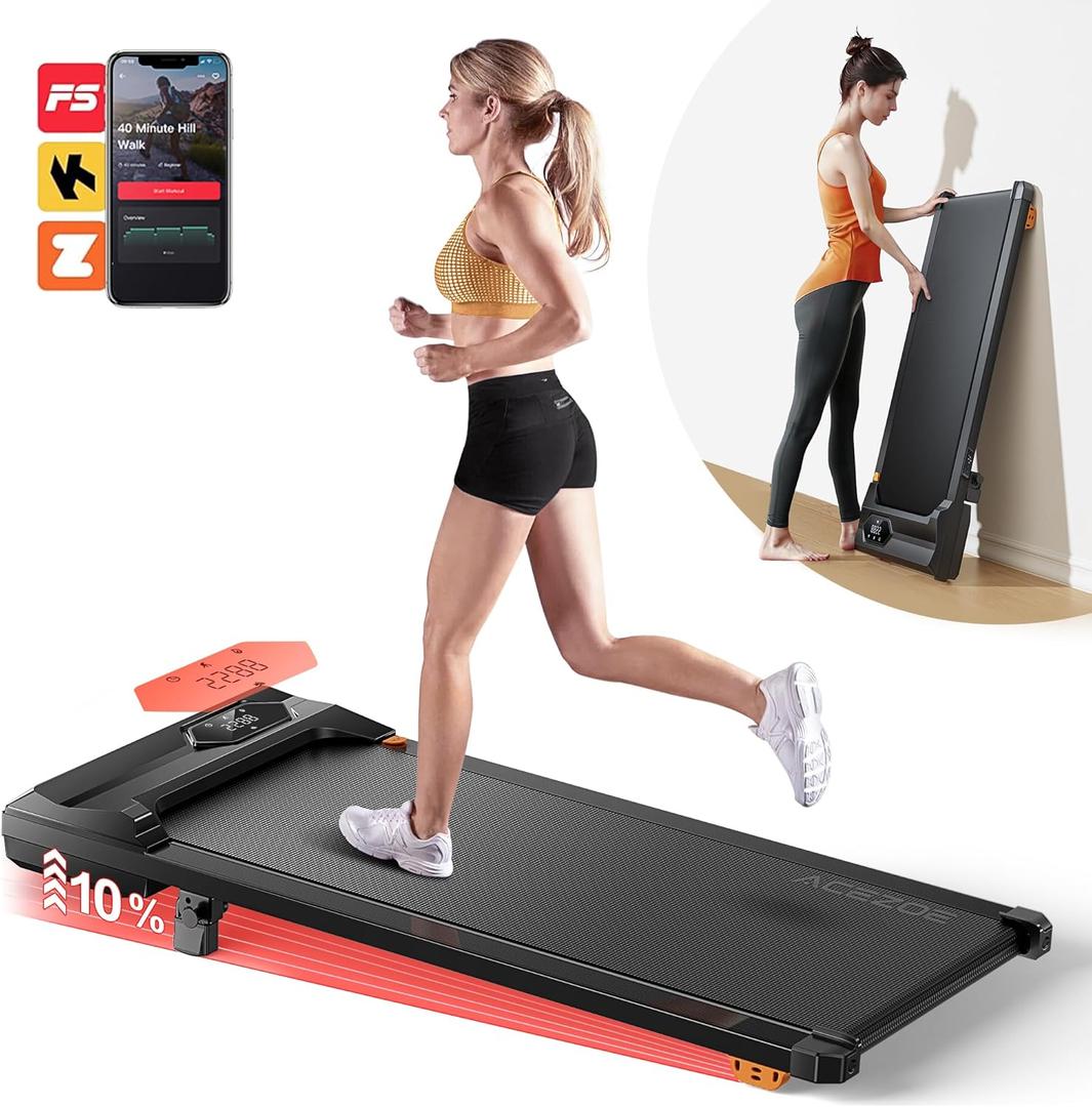 ACEZOE Walking Pad Treadmill with 10% Incline, Under Desk Treadmill, Compact Portable Treadmills for Home Office, 285lbs Capacity, APP/Remote Control, Exercise Anytime, Low-Noise