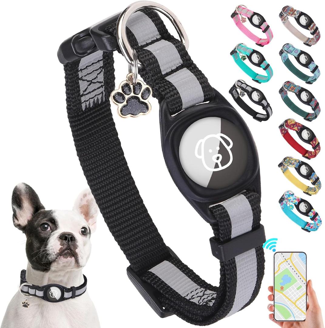 SCENEREAL Dog Collar with Airtag Holder for Medium Dogs, Reflective, Safety Locking Buckle, Soft Nylon Pet Collars Adjustable for All Breeds, Black M (M (Neck 15"-20.8", Width 4/5"))