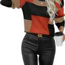 SISKIN Color Block Patchwork Pullover Sweater for Women, Crew Neck Long Sleeve Casual Fall Pullover Sweaters 2025 (Large, Brown)