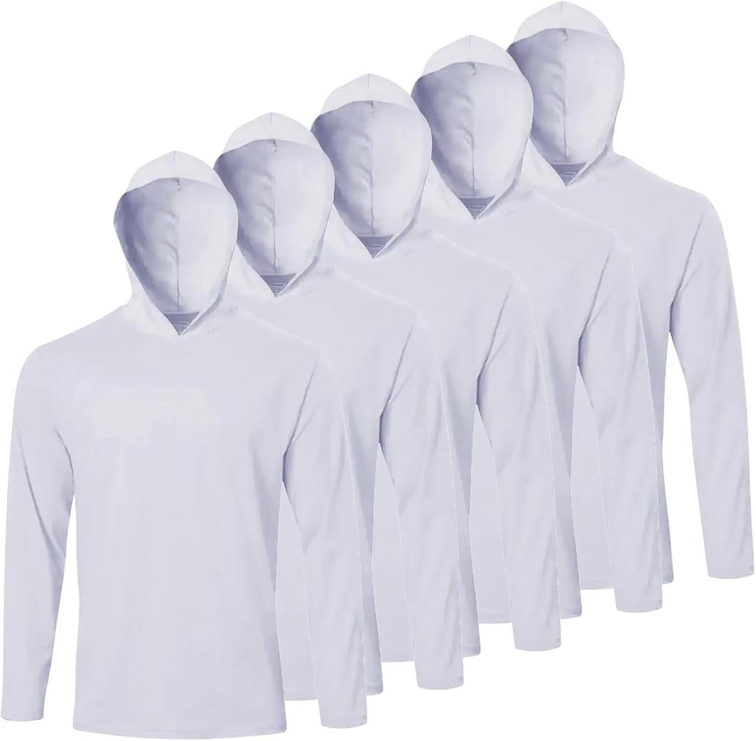 LeeHanTon Men's Sun Shirts Sun Protection Hoodie Shirt UPF 50+ Long Sleeve Work Athletic Shirt with Hooded for Fishing Hiking (White, Medium)