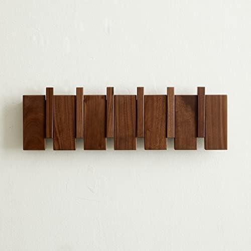 QUELLANCE Wood Coat Rack Wall Mount, Coat Hooks Hanger Wall Mounted, Heavy Duty Wall Coat Rack with 6 Hooks for Hanging Coats/Keys/Hats/Robe&Towels/Plants/Bags, Walnut