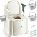 Bedside Commode, Portable Toilet for Adults, Commode Chair for Toilet with Arms, Height Adjustable, 2 Toilets and Induction Night Light, Potty Chair for Elderly and Disabled (White & Green)