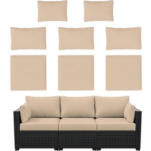 8p Outdoor Cushion Slipcovers Outdoor Patio Cushions Covers Replacement Waterproof with Zipper for 3-Seat Outdoor Rattan Sofa Patio Furniture Cushion Covers Sand, Covers Only, Standard